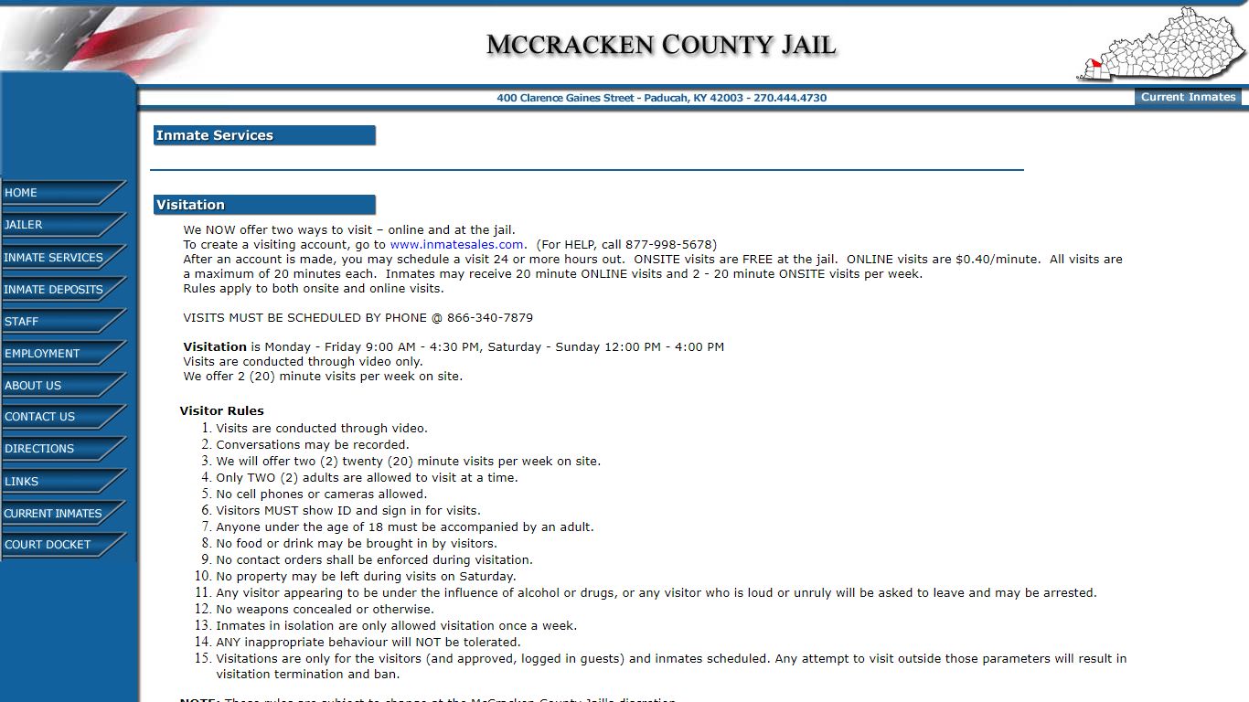 McCracken County Jail - Inmate Services