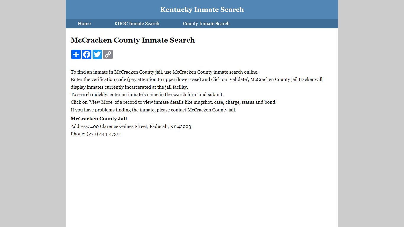 McCracken County Inmate Search